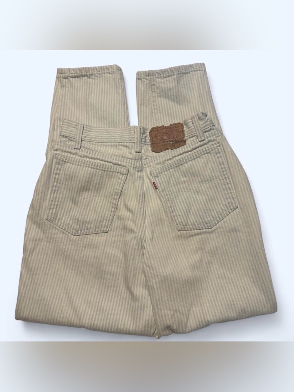 Vintage Levi’s 17505 Juniors 13 White Baby Blue Striped Tapered High Rise Jeans - Picture 2 of 8